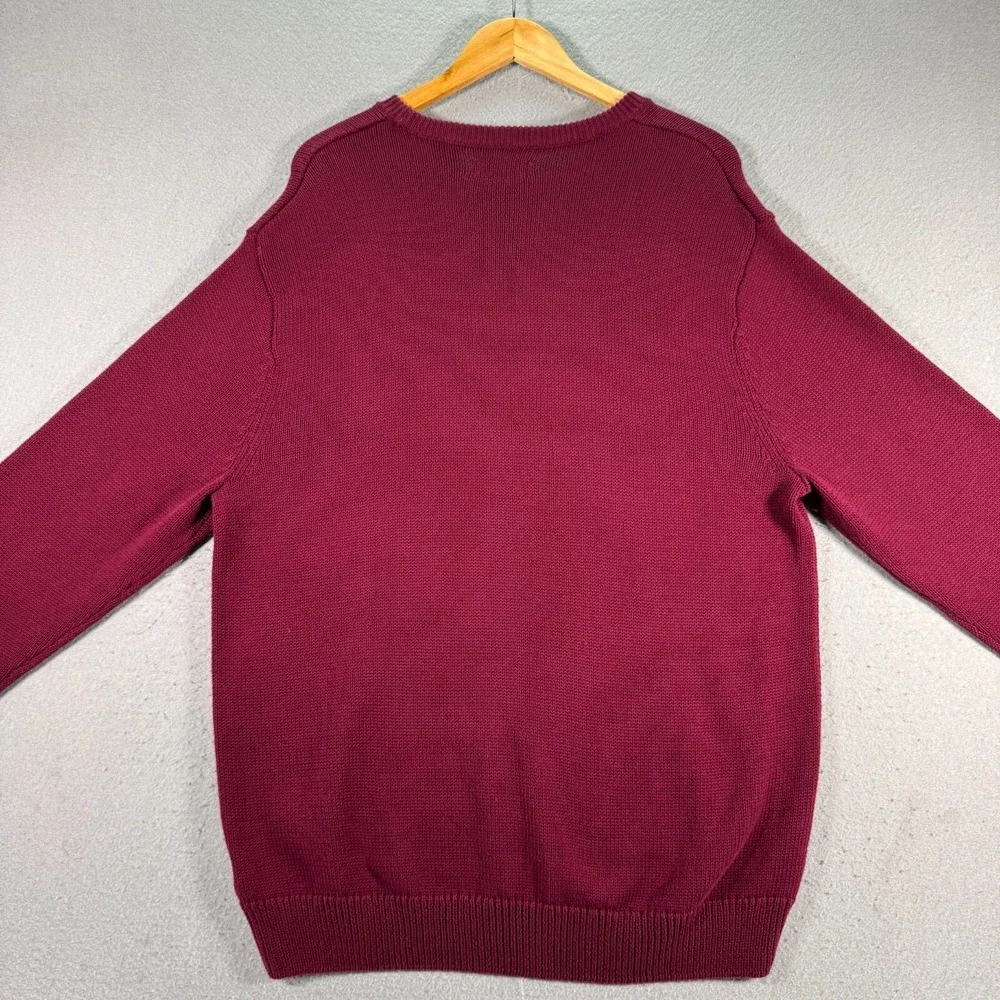 Chaps Iconic Crew Knit‎ Sweater Mens XL Wine Red Crest Comfort Grandpa Trendy